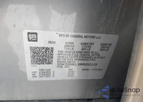 2024 GMC Yukon Xl 4Wd At4 from USA, damaged, VIN 1GKS2HKLXRR263103